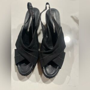 Donald J Pliner Black Kiwa Basket Weave Wedge Sling Back Sandal 9.5